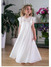 Ivory Lace Chiffon Empire Waist Flower Girl Dress